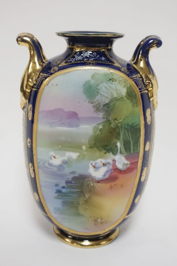HAND PAINTED NIPPON DOUBLE HANDLED VASE (1 of 6)