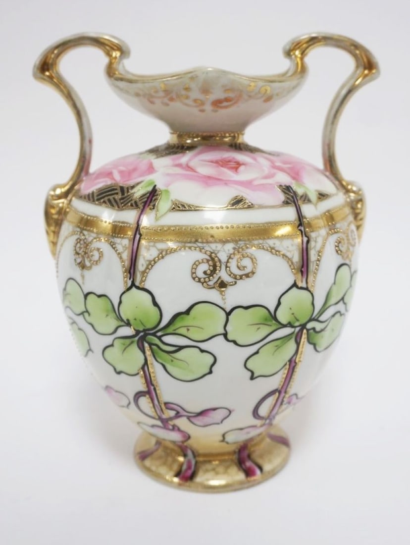 HAND PAINTED NIPPON DOUBLE HANDLED VASE (1 of 6)