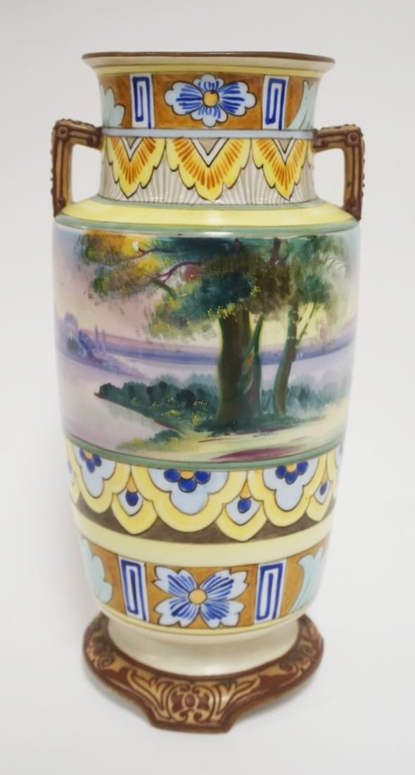 HAND PAINTED DOUBLE HANDLED VASE (1 of 6)