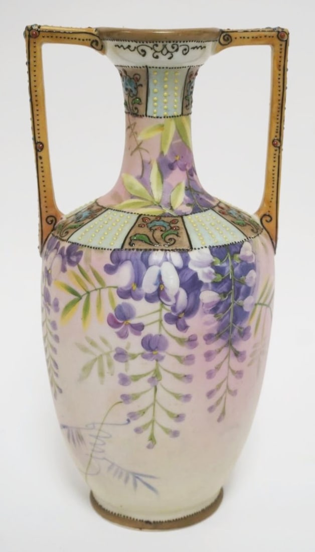 HAND PAINTED NIPPON DOUBLE HANDLED VASE (1 of 6)