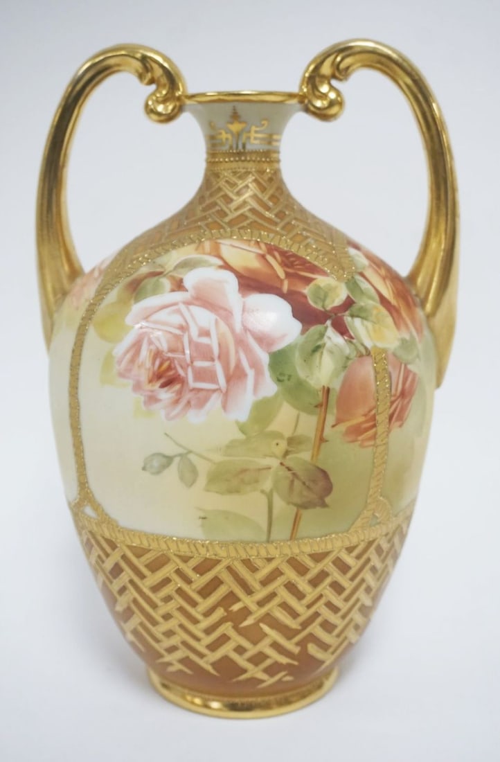 HAND PAINTED NIPPON DOUBLE HANDLED VASE (1 of 6)