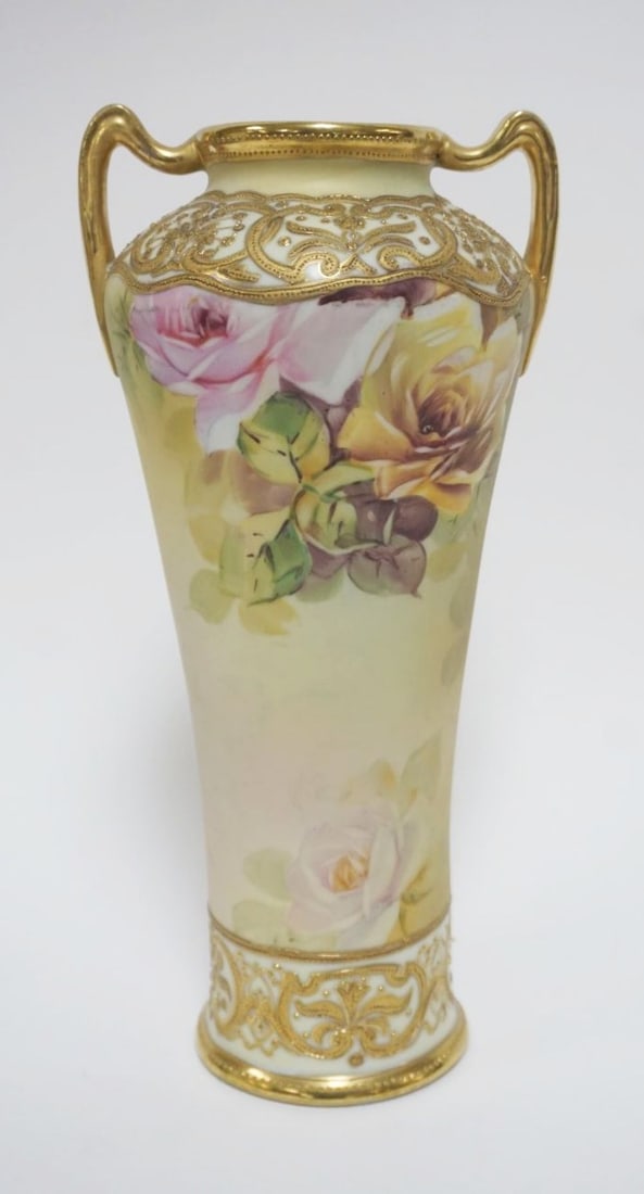 HAND PAINTED NIPPON DOUBLE HANDLED VASE (1 of 6)