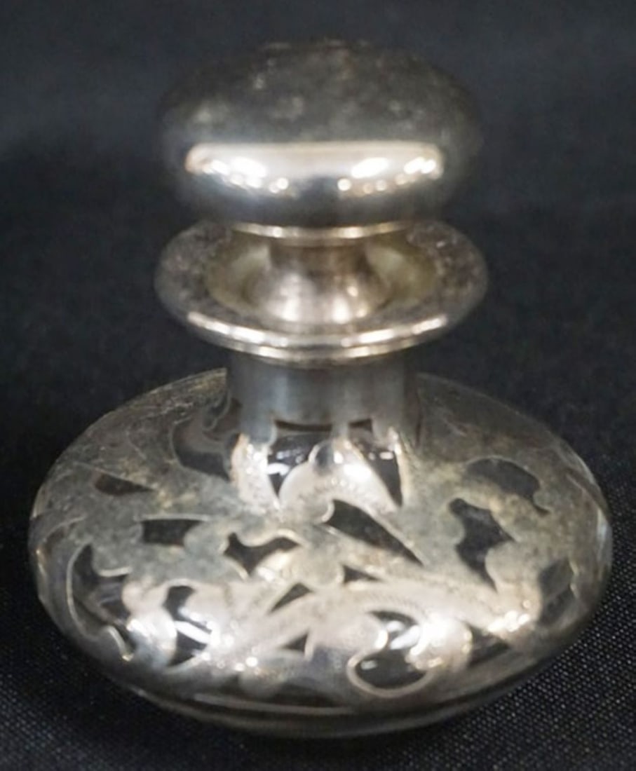ANTIQUE STERLING SILVER OVERLAY PERFUME BOTTLE (1 of 3)