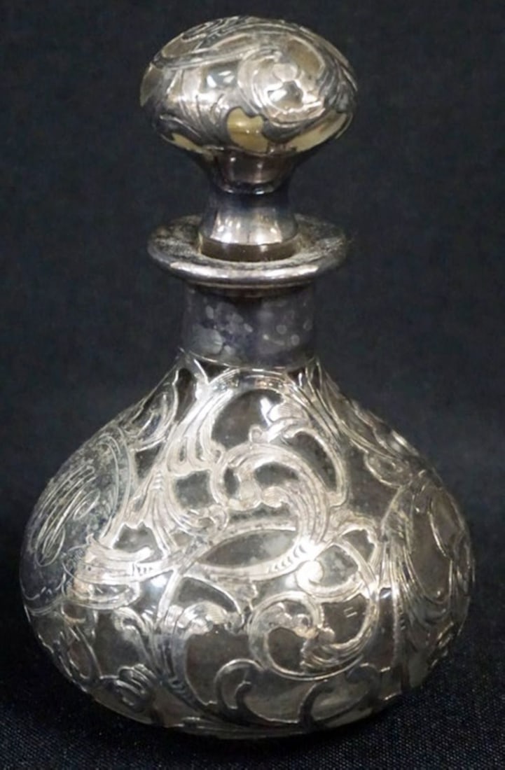 ANTIQUE SILVER OVERLAY TOOLED PERFUME (1 of 4)