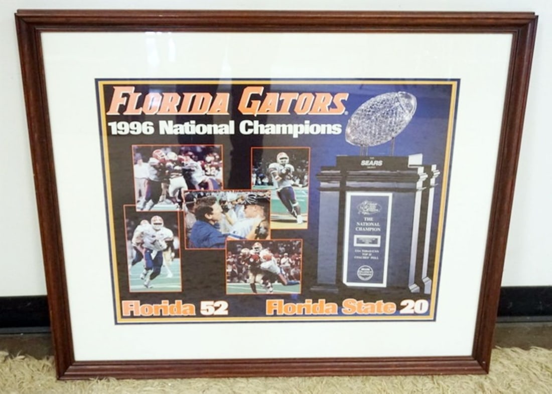 FLORIDA GATORS 1996: FRAMED FLORIDA GATORS NATIONAL CHAMPIONS, APPROXIMATELY 36 IN X 30 IN OVERALL
