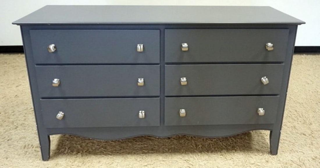 GREY FINISHED CHEST: GREY FINISHED 6 DRAWER CHEST, APPROXIMATELY 58 IN X 21 IN X 33 IN H