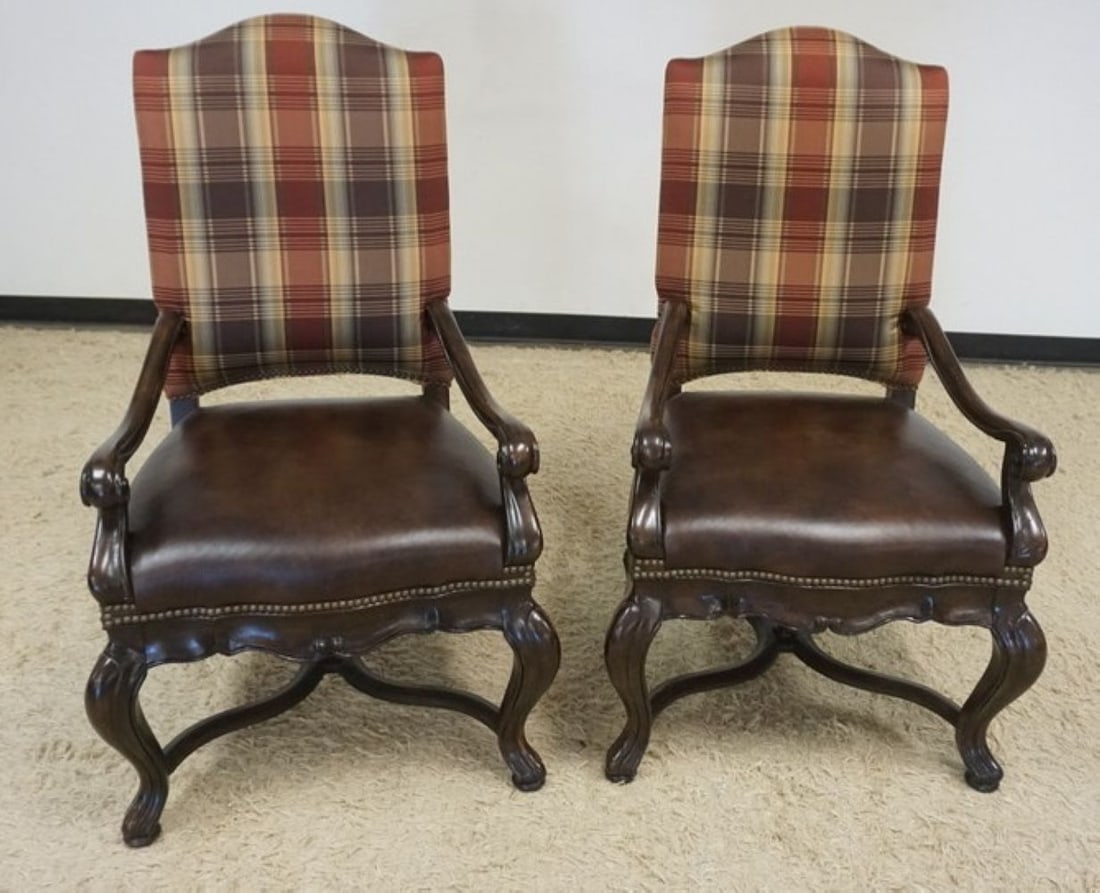 PAIR THOMASVILLE LEATHER ARM CHAIRS (1 of 6)