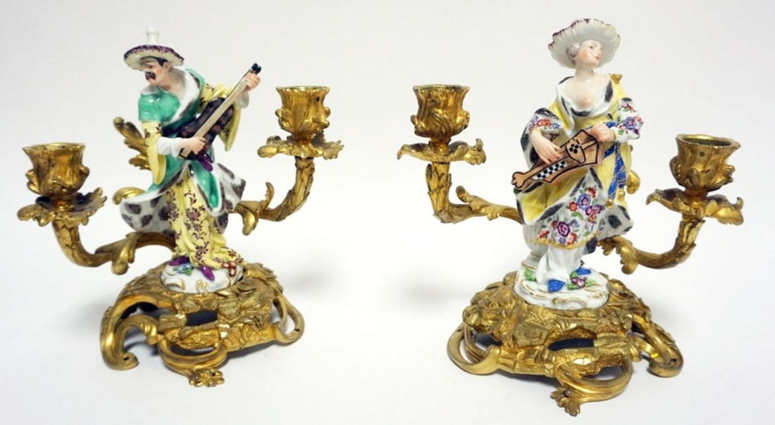 PAIR MEISSEN CANDLESTICKS (1 of 9)