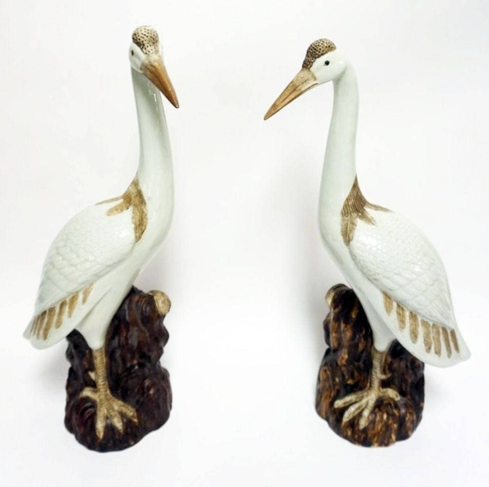 PAIR CONTEMPORARY CERAMIC CRANES (1 of 3)