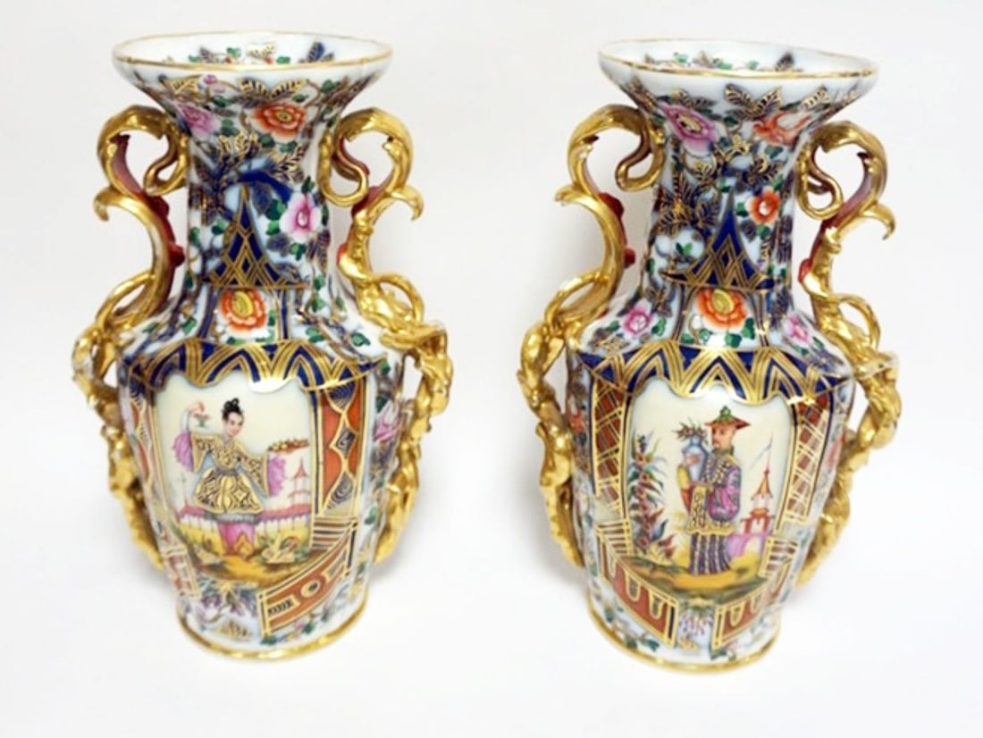 PAIR COMTEMPORARY ASIAN VASES (1 of 6)
