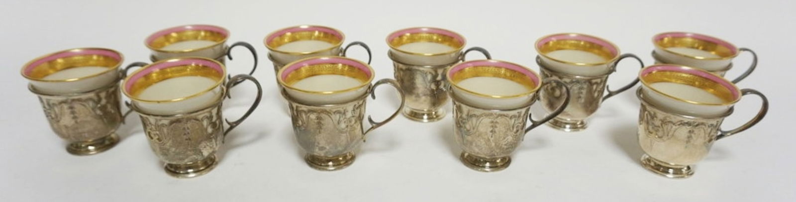 VINTAGE LENOX STERLING SILVER DEMITASSE SET: VINTAGE LENOX WITH STERLING SILVER DEMITASSE SET, SILVER 12.3 OZT