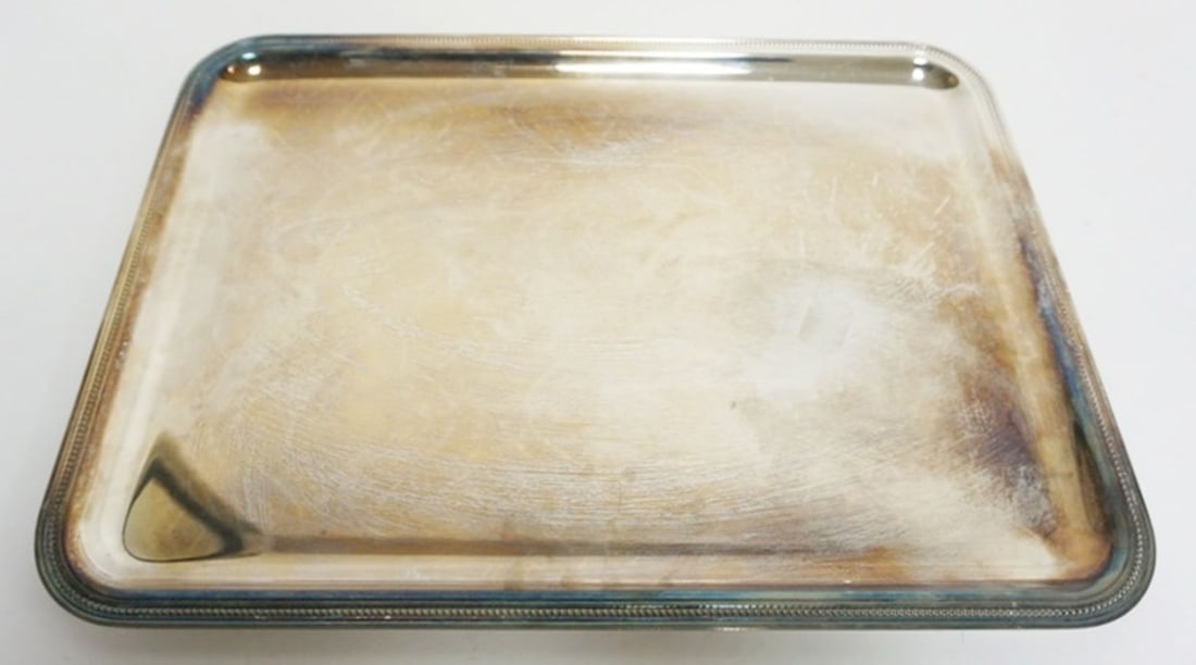 CHRISTOFLE SERVING TRAY: CHRISTOFLE DOUBLE HANDLE SERVING TRAY, APPROXIMATELY 17 IN X 13 IN