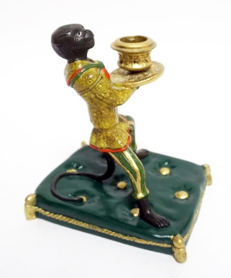 BRASS MONKEY CANDLESTICK: BRASS MONKEY CANDLESTIC, APPROXIMATELY 6 IN X 5 IN X 8 IN H