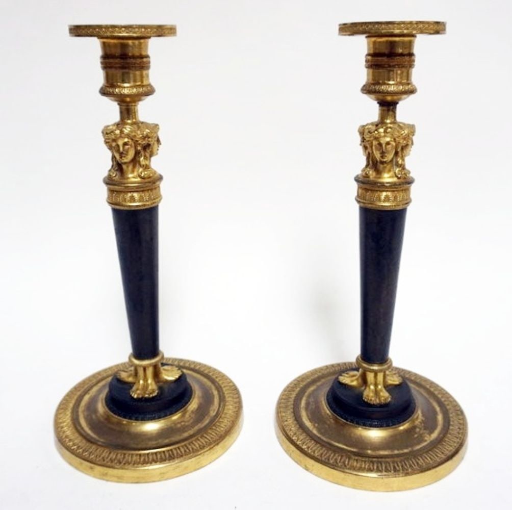 GILT METAL NEO CLASSICAL CANDLESTICKS (1 of 4)