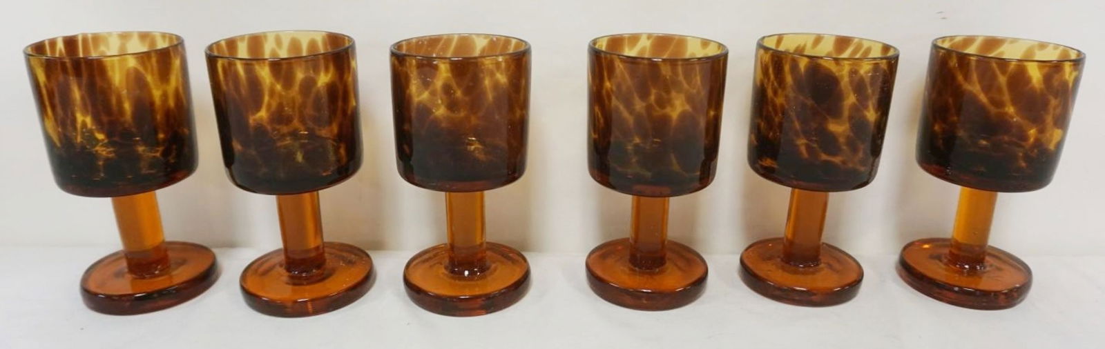 SET OF 6 TORTIOSE SHELL BLOWN GLASS GOBLETS (1 of 3)