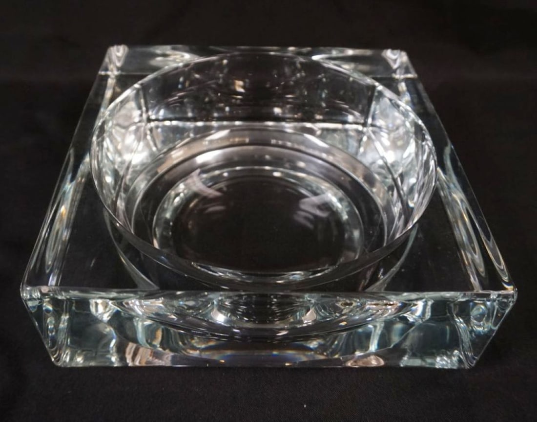 LARGE CRYSTAL SEVRES FRANCE BOWL: LARGE CRYSTAL SEVRES FRANCE BOWL, APPROXIMATELY 8 IN SQUARE X 3 IN HIGH