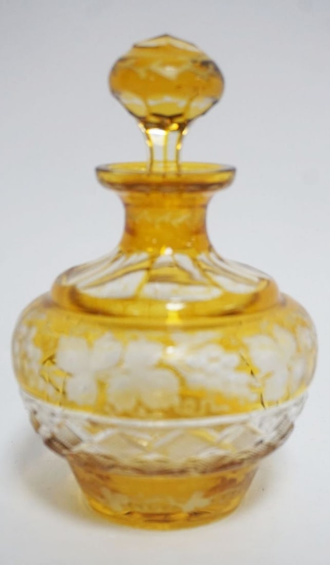 BOHEMIAN AMBER CUT TO CLEAR BOTTLE (1 of 6)