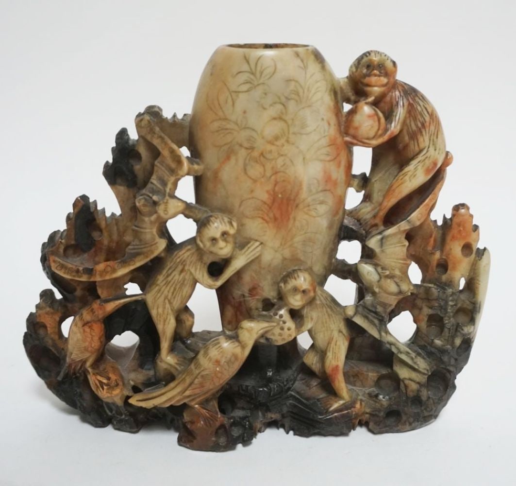 ASIAN SOAPSTONE CARVED VASE (1 of 4)