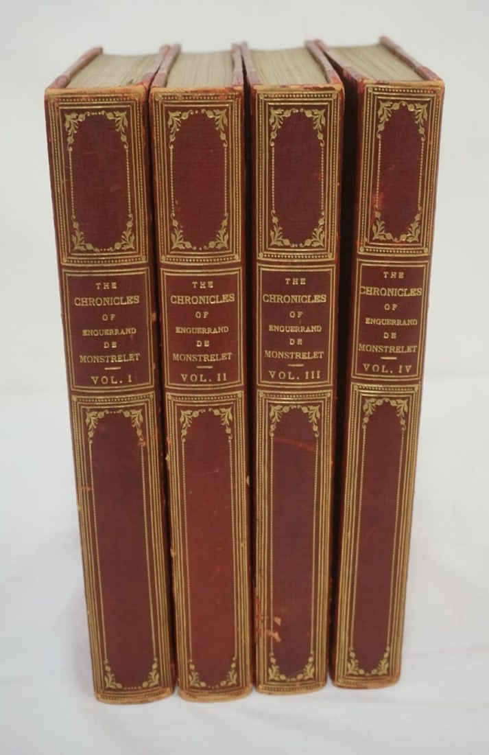 4 LEATHER BOUND VOLUMES MONSTRELET'S CHRONICALS (1 of 10)