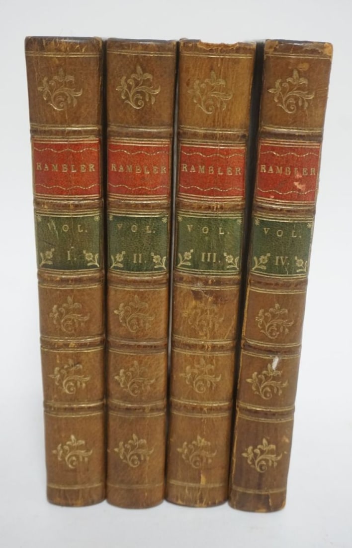 4 LEATHER BOUND VOLUMES *THE RAMBLER*: 4 LEATHER BOUND VOLUMES *THE RAMBLER* LONDON