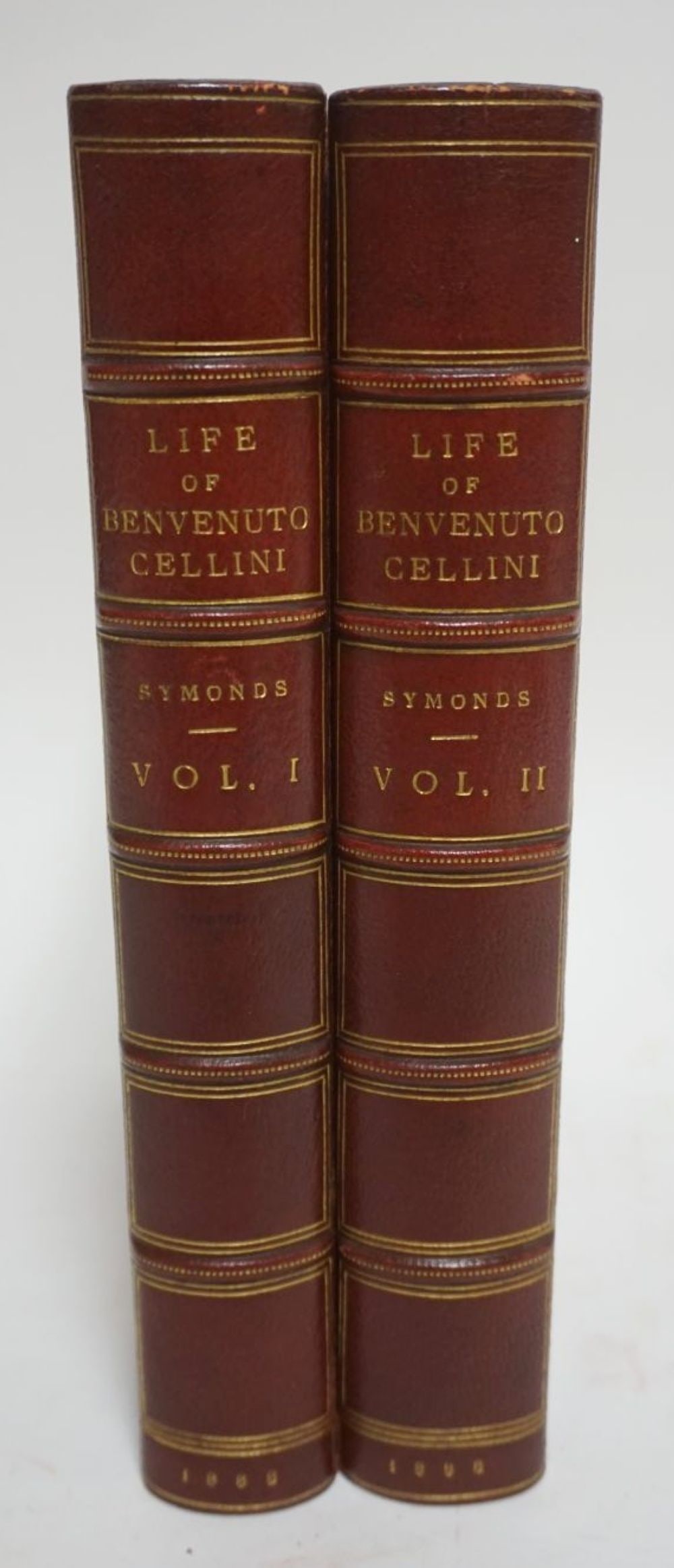 2 VOLUMES *THE LIFE OF BENVENUTO CELLINI*: 2 LEATHER BOUND VOLUMES *THE LIFE OF BENVENUTO CELLINI*