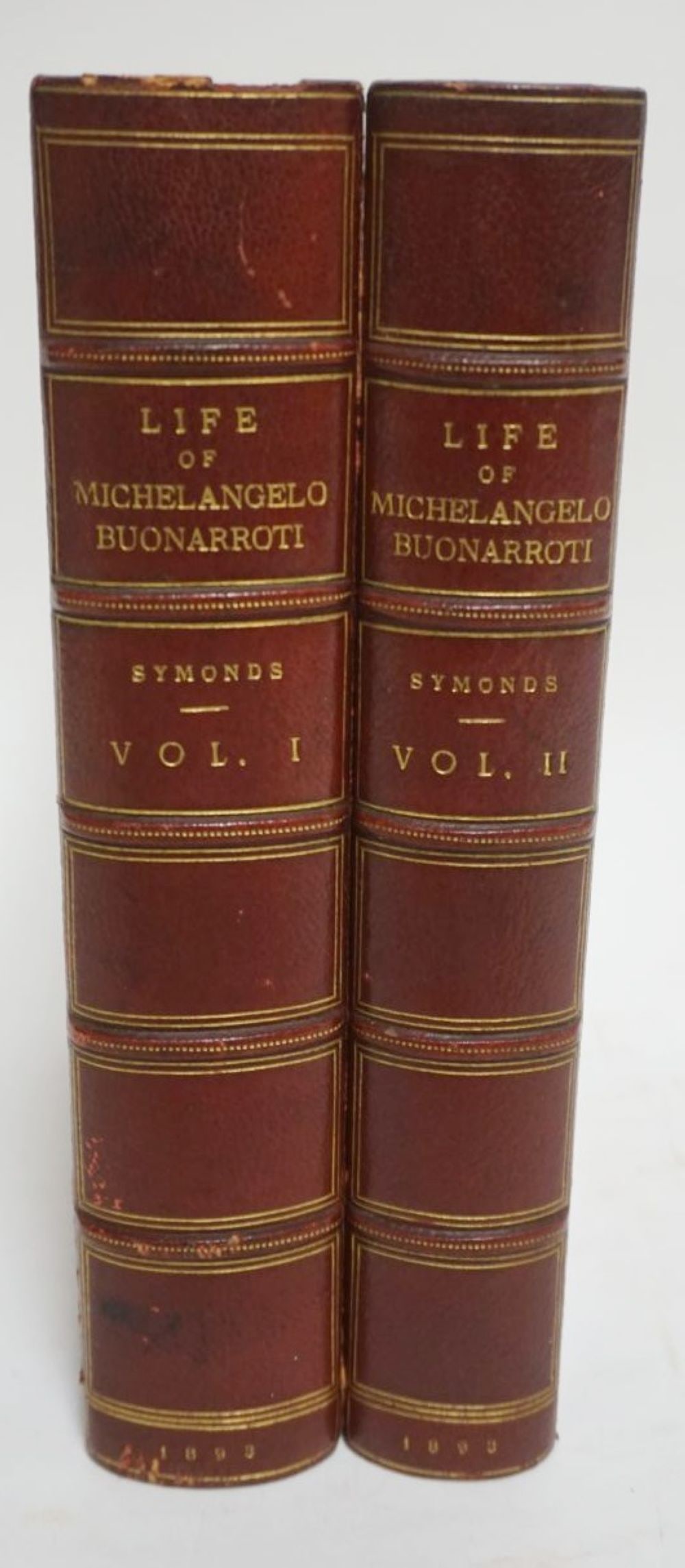 2 VOLUMES *THE LIFE OF MICHELANGELO BUONARROTI*: 2 LEATHER BOUND VOLUMES *THE LIFE OF MICHELANGELO BUONARROTI*