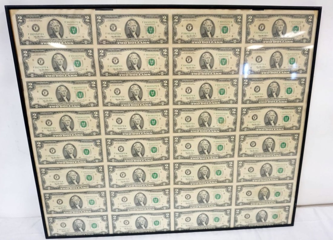 SHEET OF 32-2 DOLLAR 1995 BILLS (1 of 2)
