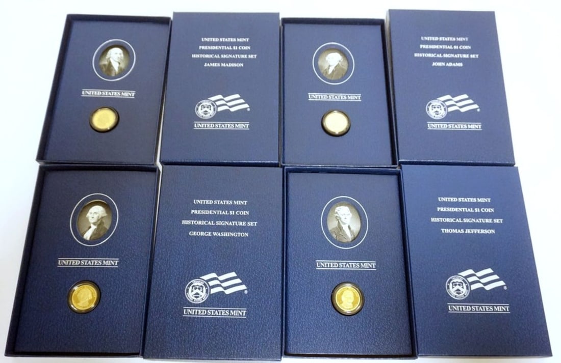 PRESIDENTIAL SIGNATURE DOLLAR COINS: 4 PRESIDENTIAL ONE DOLLAR SIGNATURE COINS