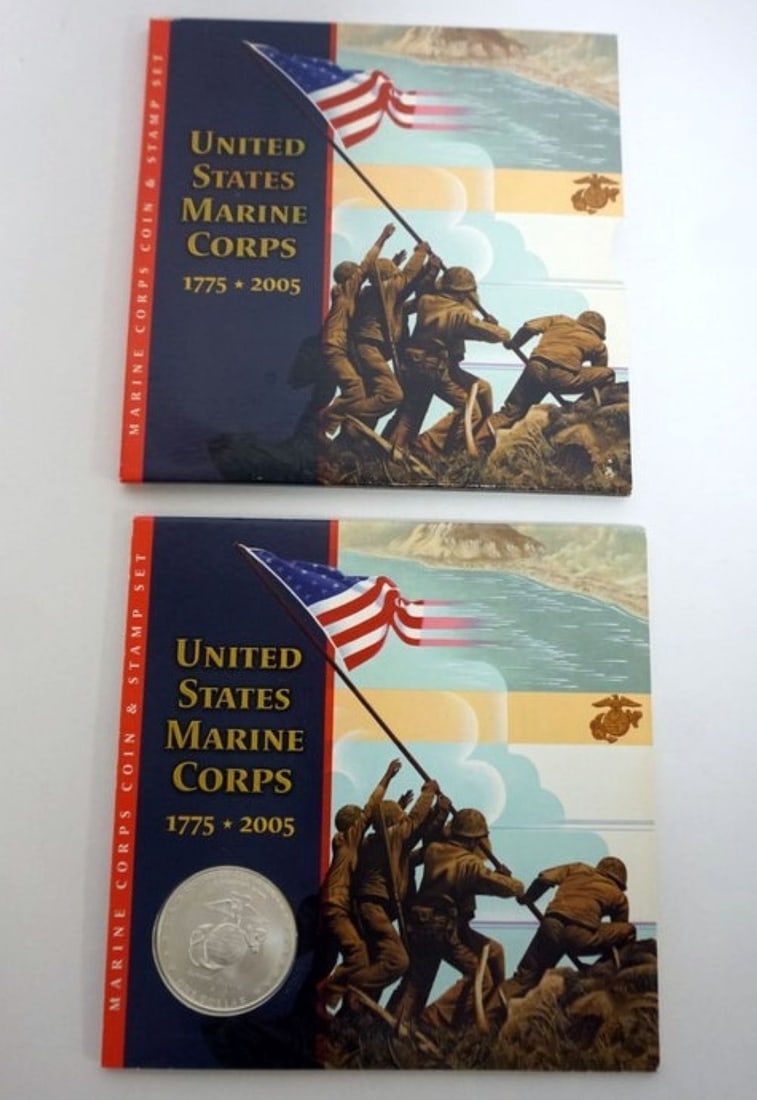 US MARINE CORPS SILVER DOLLAR COIN AND STAMP SET (1 of 3)