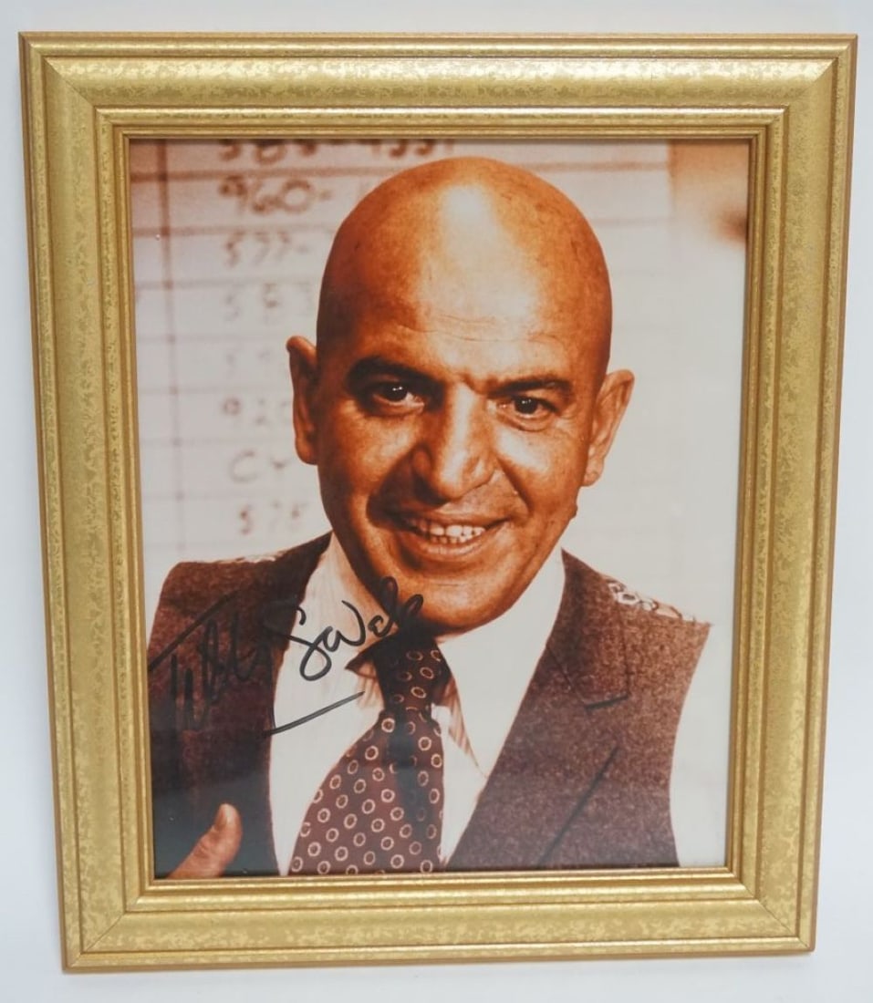 TELLY SAVALAS FRAMED PHOTO, SIGNED (1 of 2)