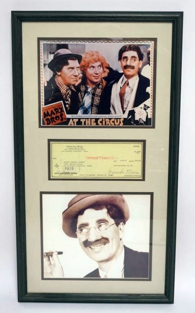GROUCHO MARX FRAMED & MATTED CANCELED CHECK (1 of 4)