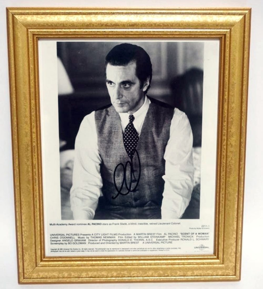 AL PACINO FRAMED MOVIE STILL W/SIGNATURE: AL PACINO FRAMED MOVIE STILL W/ATTRIBUTED SIGNATURE ON PHOTO, APPROXIMATELY 10 IN X 12 IN