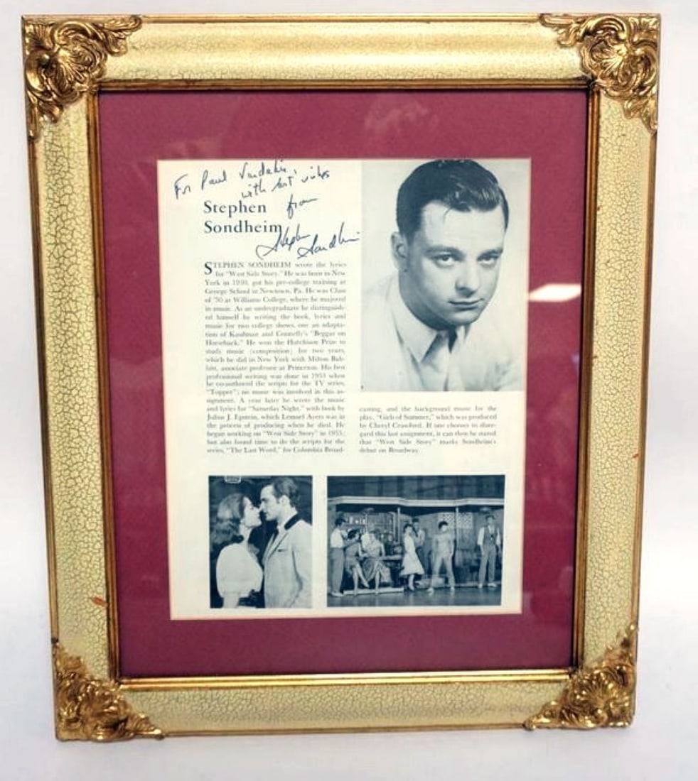 STEPHEN SONDHEIM FRAMED ARTICLE W/SIGNATURE (1 of 2)