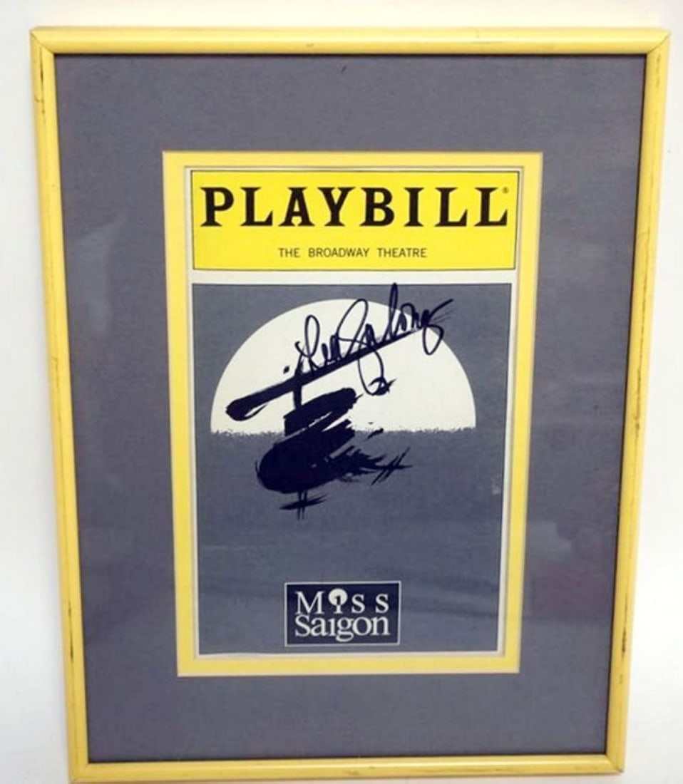 LEA SALONGA FRAMED & MATTED PLAY BILL W/SIGNATURE: LEA SALONGA FRAMED & MATTED PLAY BILL W/ATTRIBUTED SIGNATURE *MISS SAIGON* APPROXIMATELY 10 IN X 13 IN OVERALL