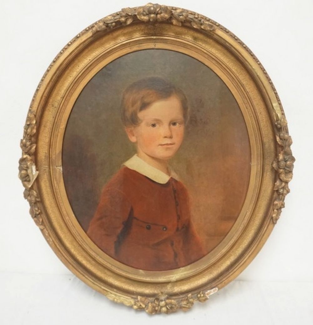 PORTRAIT OIL PAINTING ON BOARD: OIL PAINTING ON BOARD, PORTRAIT OF YOUNG BOY, APPROXIMATELY 28 IN X 32 IN OVERALL