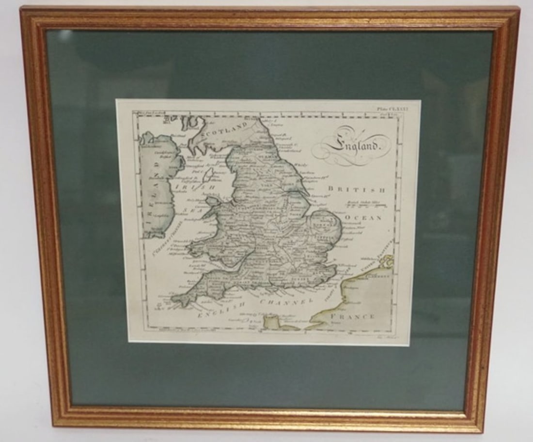 MAP OF ENGLAND: FRAMED AND MATTED MAP OF ENGLAND, APPROXIMATELY 13 IN X 13 IN