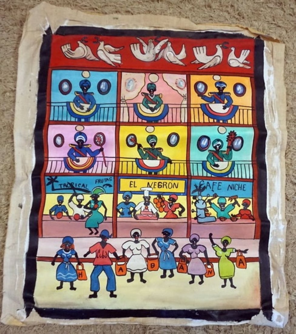 CUBAN OIL PAINTING: CUBAN OIL PAINTING ON CANVAS, APPROXIMATELY 30 IN X 35 IN OVERALL