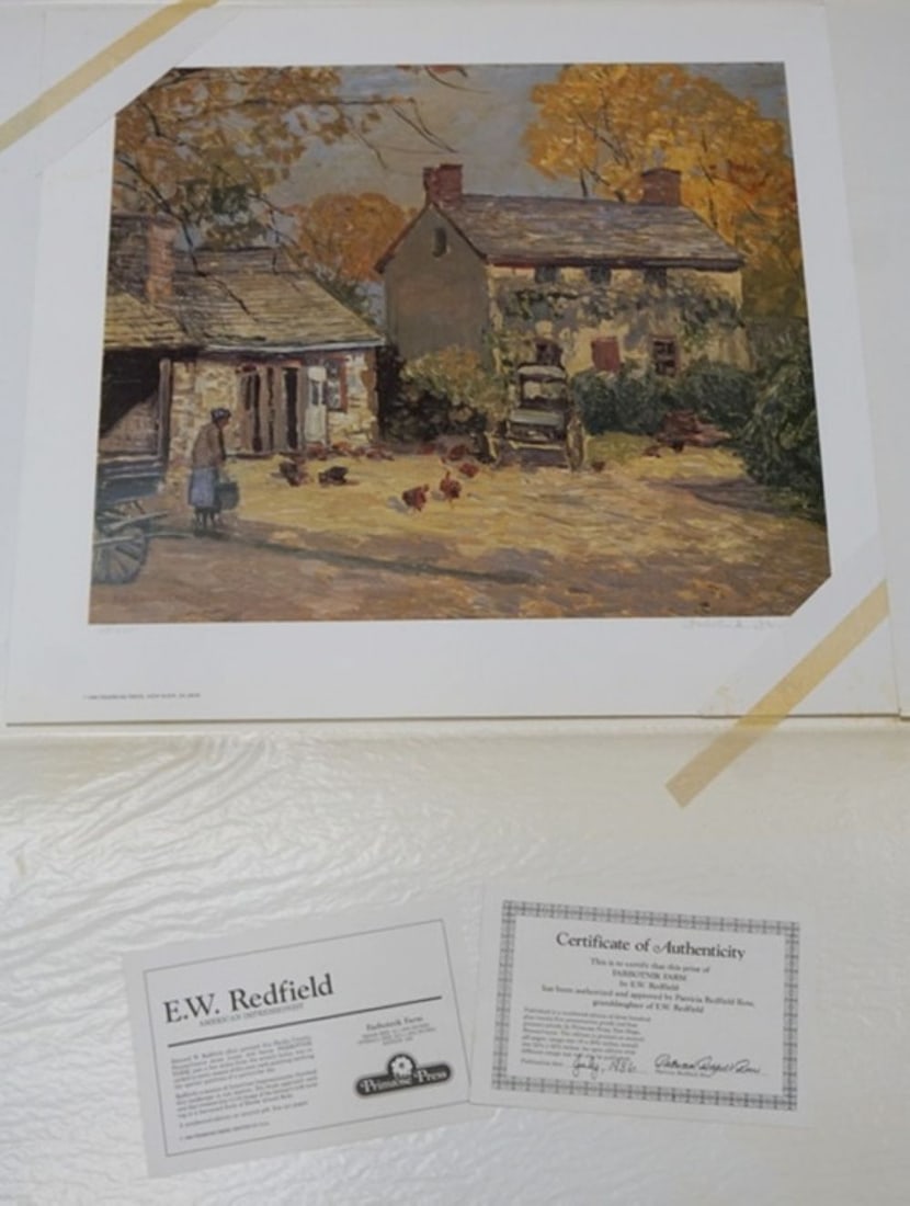 E. W. REDFIELD PRINT: E. W. REDFIELD SIGNED AND NUMBERED PRINT, 63/300. NEW HOPE PA *FAR BOTNIK FARM*, APPROXIMATELY 22 1/2 IN X 24 1/2 IN OVERALL