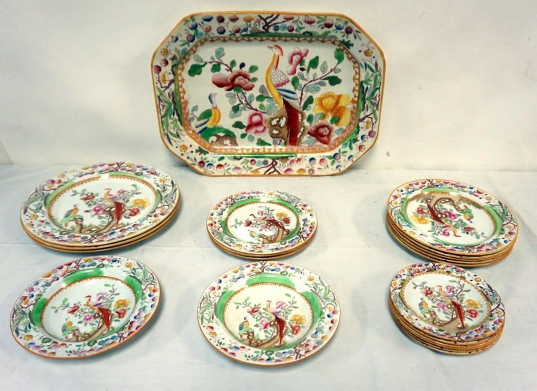 ASHWORTH BROS IRONSTONE: ASHWORTH BROS. 20 PIECE GROUP OF PHEASANT IRONSTONE