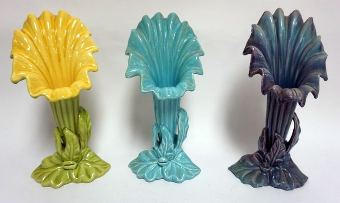 ROYAL HAGER VASES: ROYAL HAGER TRUMPET LILY VASES, EACH APPROXIMATELY 15 IN H