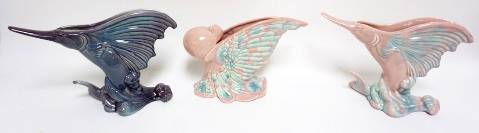 ROYAL HAGER VASES: ROYAL HAGER BELLOWING DOVE AND SWORDFISH VASES, APPROXIMATELY 9 1/2 IN H
