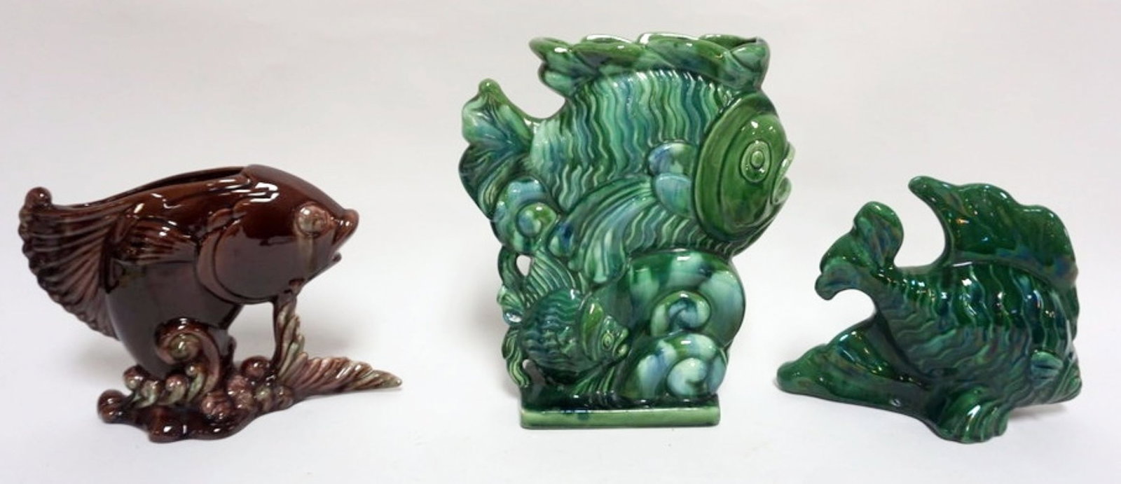 ROYAL HAGER VASES: ROYAL HAGER FISH VASES, TALLEST APPROXIMNATELY 11 IN H