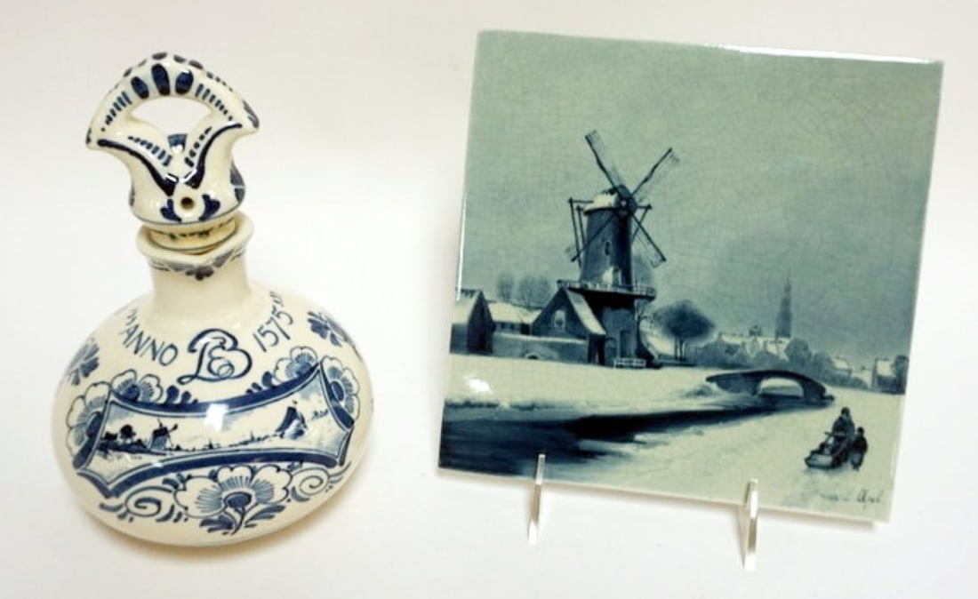 DELFT 8 IN SQUARE TILE & DECANTOR (1 of 7)