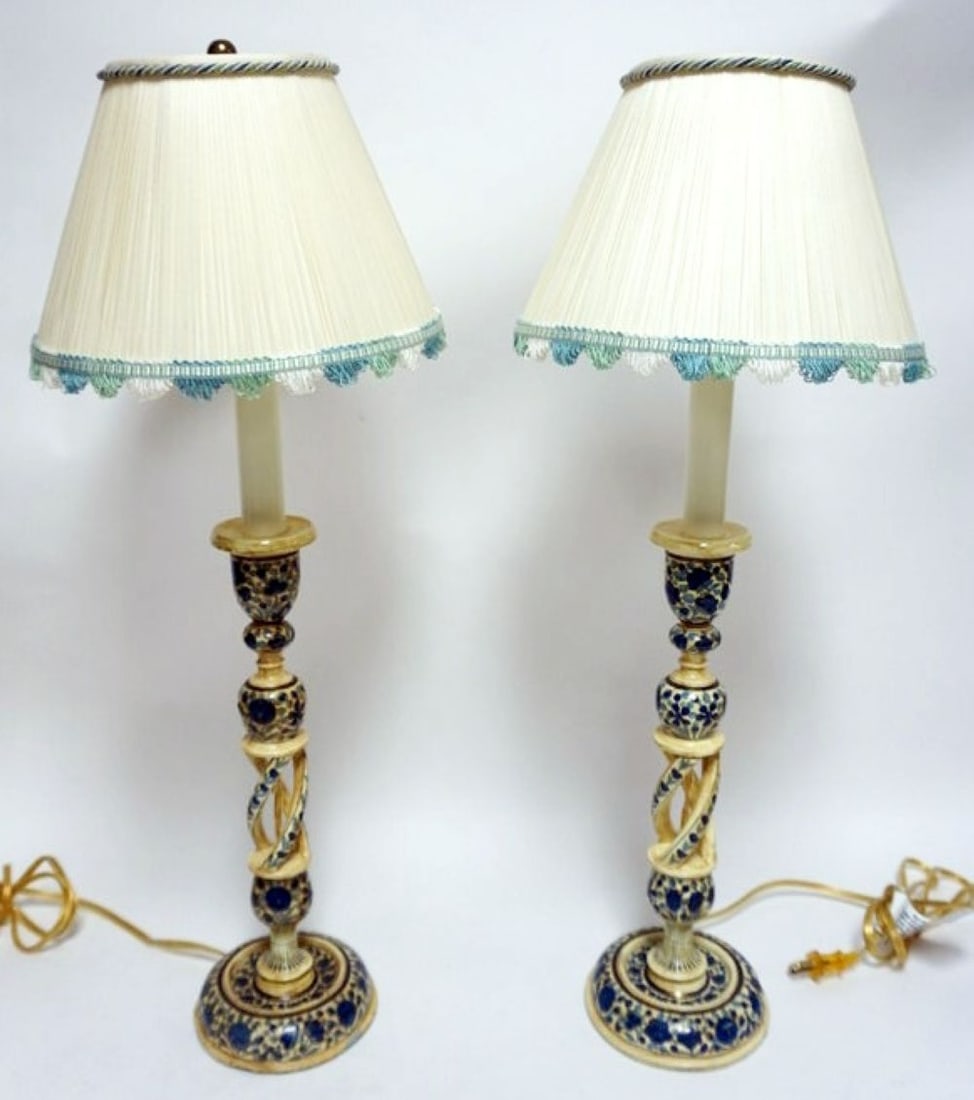 PAIR CANDLESTICK STYLE TABLE LAMPS (1 of 3)