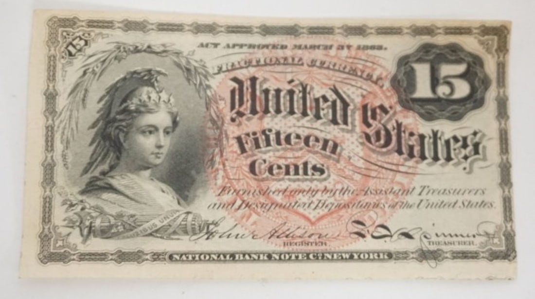 FRACTION CURRENCY: FRACTIONAL CURRENCY 1863, 15 CENTS