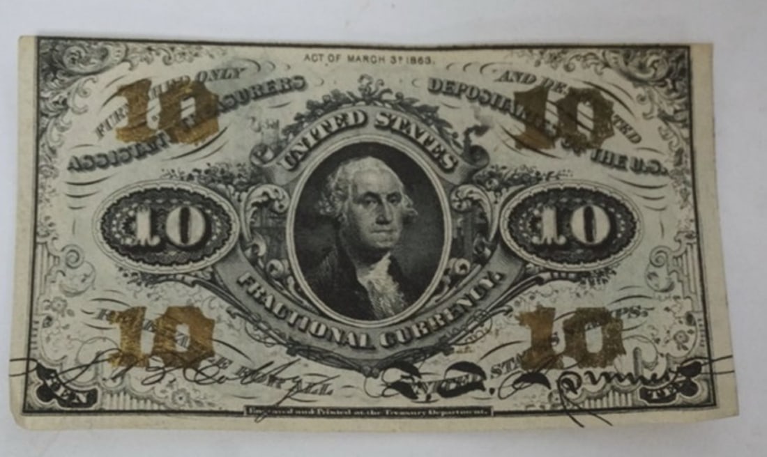 FRACTION CURRENCY: FRACTIONAL CURRENCY 1863, 10 CENTS