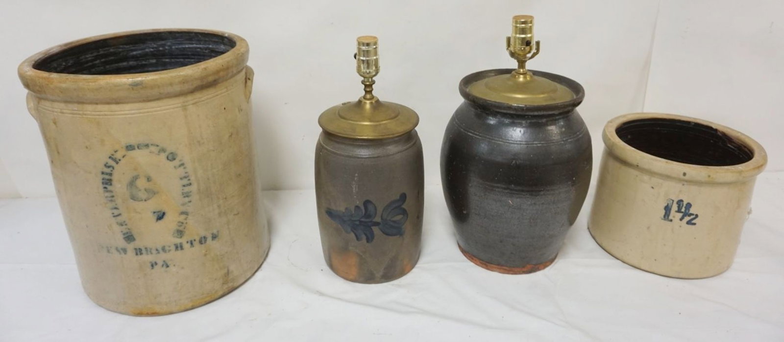 ASSORTED STONEWARE: GROUP OF ASSORTED STONEWARE INCLUDING BLUE DECORATED, LARGEST PIECE APPROXIMATELY 15 IN H