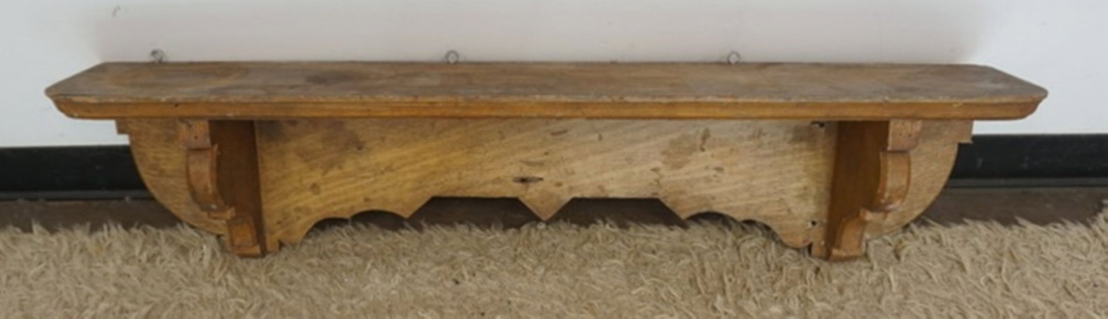 GRAIN PAINTED HANGING SHELF: GRAIN PAINTED WOOD HANGING SHELF, APPROXIMATELY 48 IN X 9 IN X 11 IN