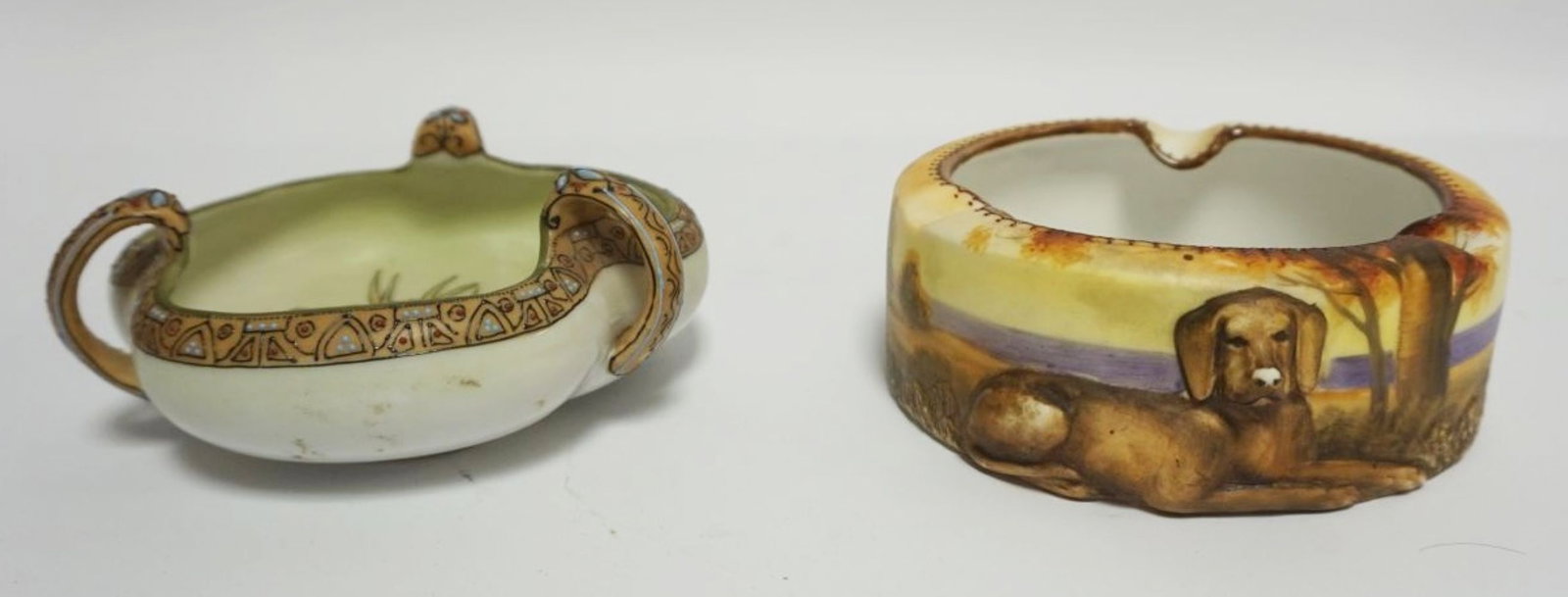 HAND PAINTED NIPPON 3 HANDLED BOWL & ASH TRAY (1 of 7)