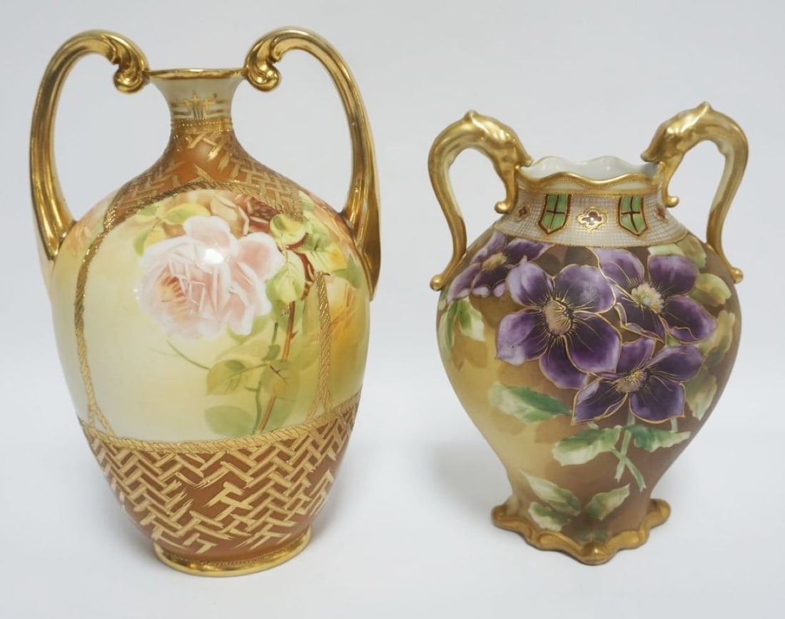 NIPPON HAND PAINTED MORIAGE DOUBLE HANDLED VASES (1 of 8)